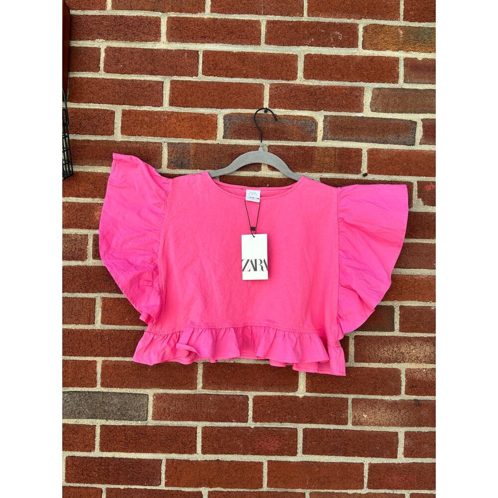 NWT Zara Girls Pink Flutter Sleeve Ruffle Hem Top Size 11-12 Years 152cm - Picture 7 of 8